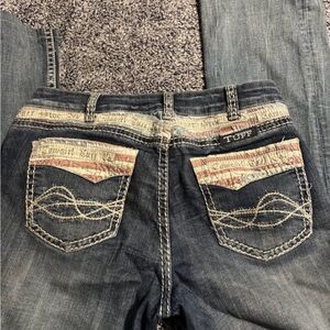 Cowgirl Tuff Blue Boot Cut Jeans with American flag pockets